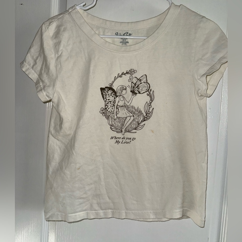Brandy Melville Off White Fairy "Where Do You Go My Love?" Tee
